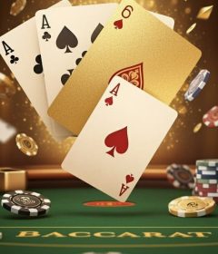 A spread of playing cards and poker chips on a gaming table