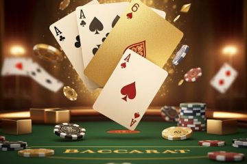 A spread of playing cards and poker chips on a gaming table